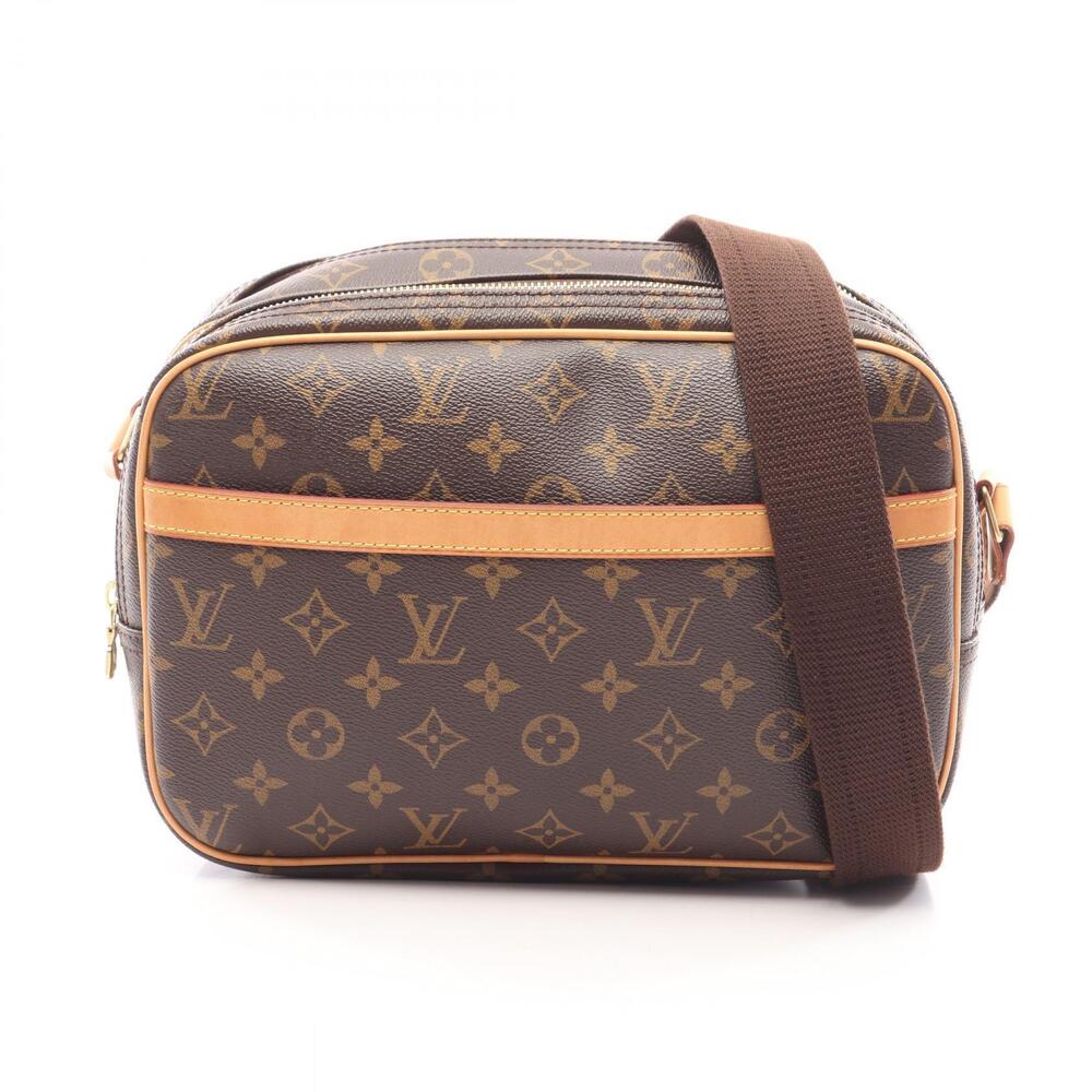 Louis Vuitton Reporter Canvas Leather Monogram Shoulder Bag Brown